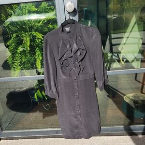 Club Monaco Black Silk Long Sleeve Dress with Ruffle Detail